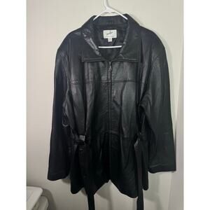 Vintage Jacqueline Ferrar Genuine Lambskin Trench Coat Black Belted 3X